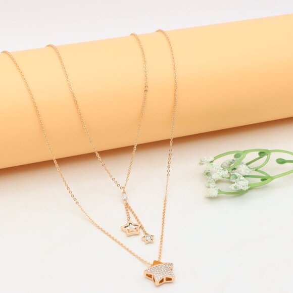 Rose Gold Double Layer Star Charm Necklace – Elegant & Stylish, XPNL0394 - Picture 9 of 13